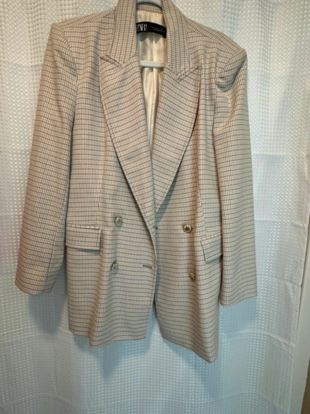 Zara Beige Plaid Double-Breasted Blazer